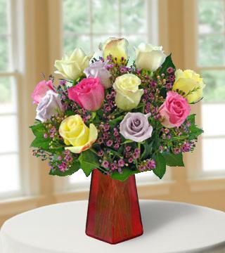6 Pastel Roses FREE Vase