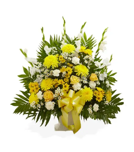 Sympathy Floor Basket Yellow & White