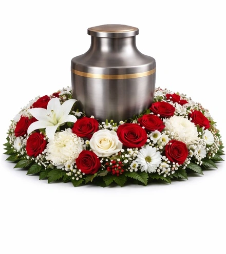 Red & White Cremation Wreath